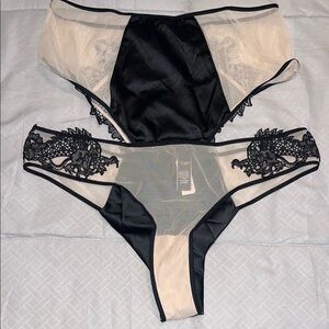 Victoria's Secret Black and Cream Lace Panty Set NWT